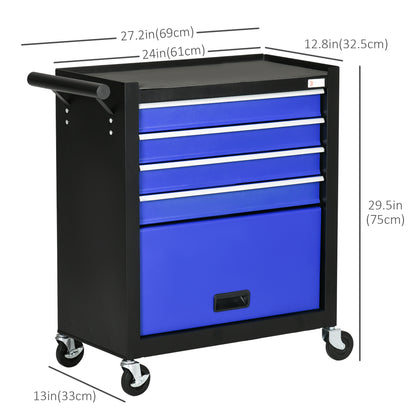 4-Drawer Tool Chest with 4 Wheels, Rolling Tool Box and Storage Cabinet, Portable Tool Organizer for Garage, Blue