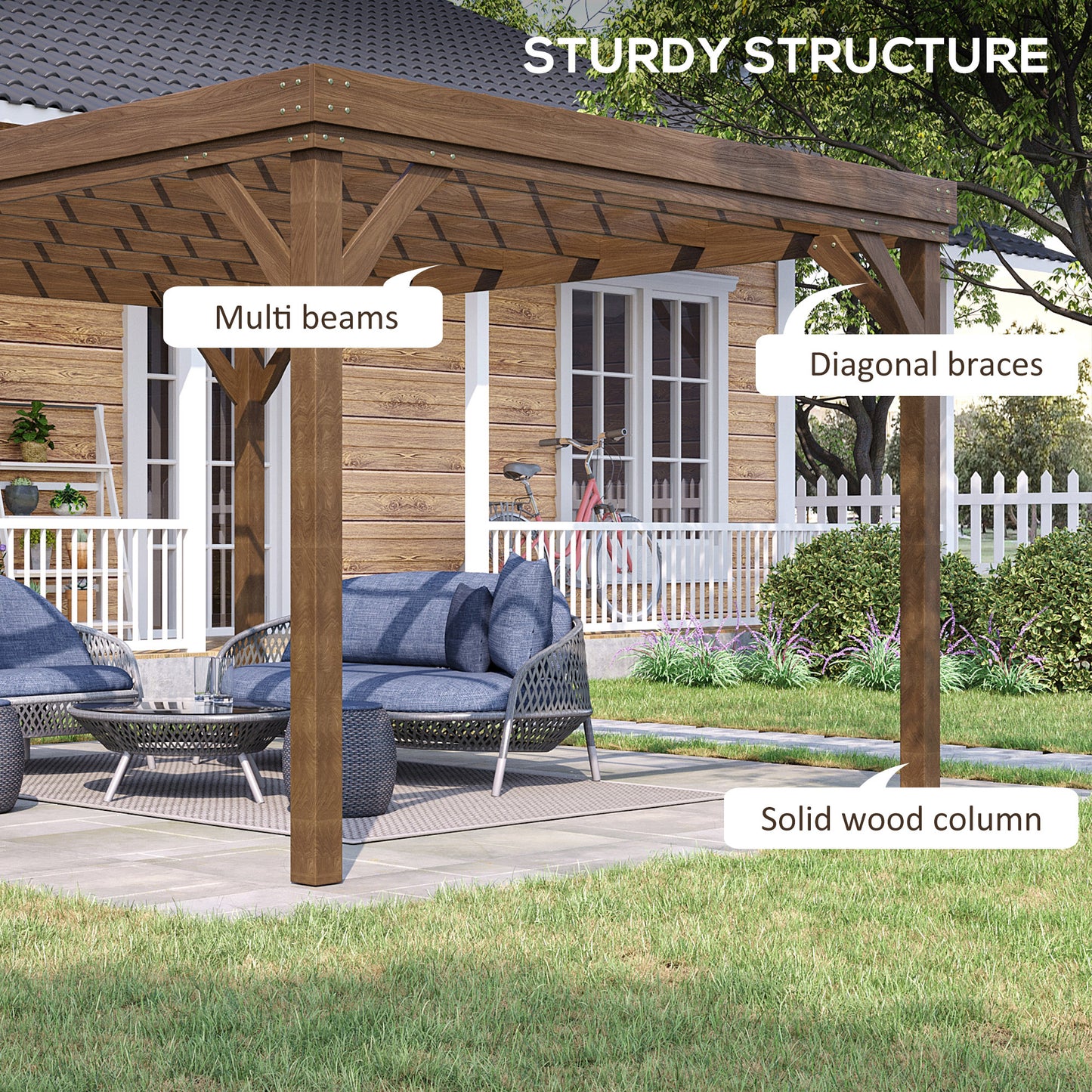10' x 12' Wood Pergola, Outdoor Gazebo Grape Trellis for Climbing Plant Support, Garden, Patio, Backyard, Deck, Brown