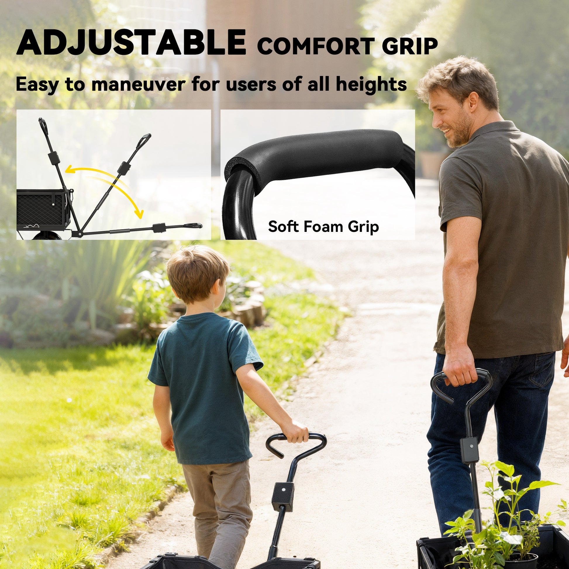 Steel Garden Cart, Utility Wagon Cart with Removable Liner, Quick-Release Sides, 10" Wheels, 660lbs Capacity