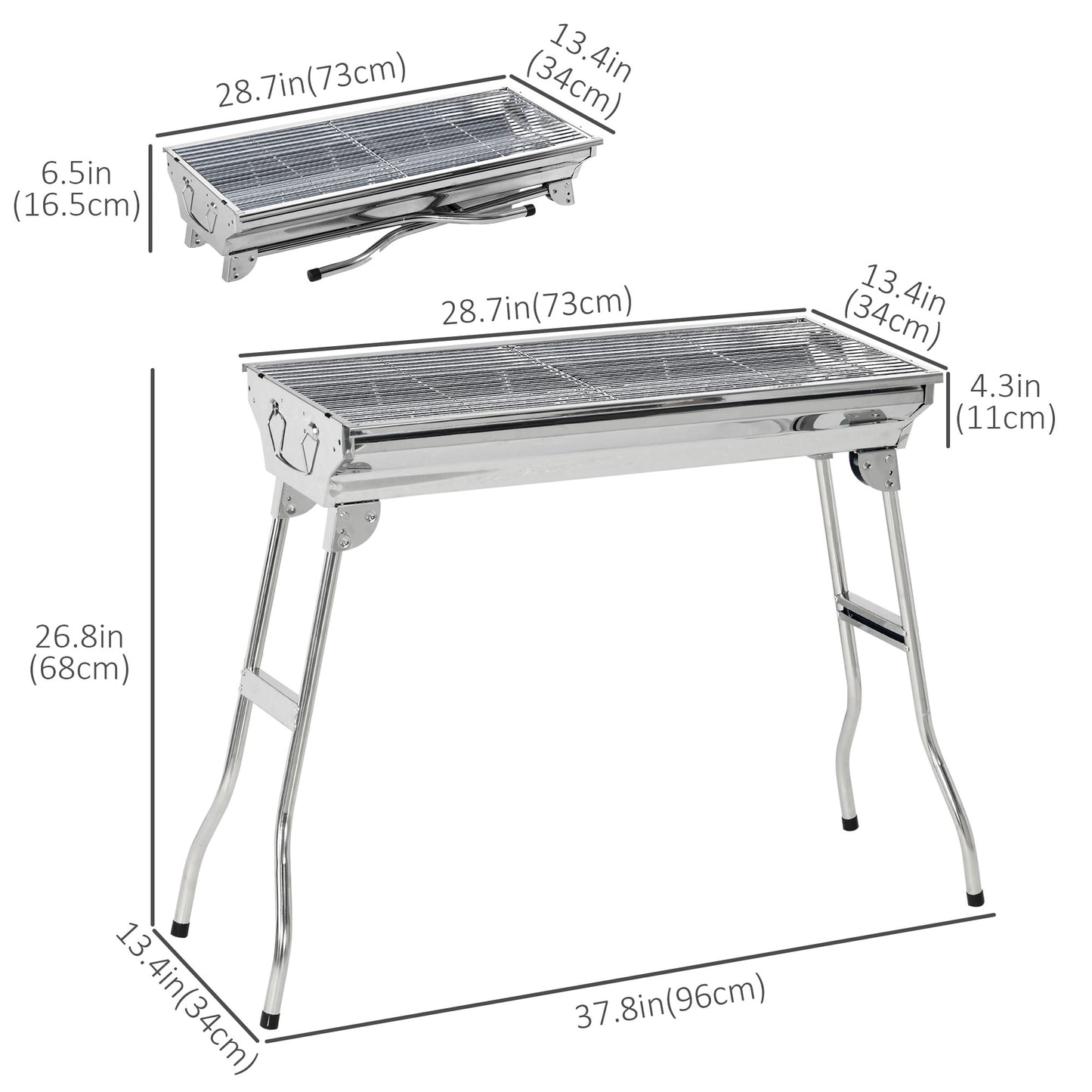 Stainless Steel Charcoal BBQ Grill, Portable Barbecue Grill with Handles for Outdoor, Cooking, Camping, Picnic