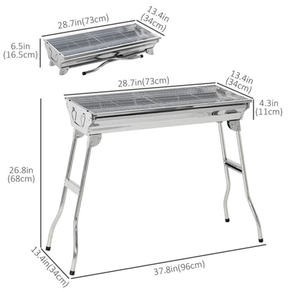 Stainless Steel Charcoal BBQ Grill, Portable Barbecue Grill with Handles for Outdoor, Cooking, Camping, Picnic