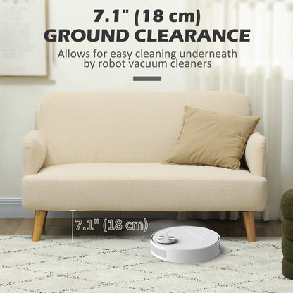Velvet Feel Fabric 2 Seater Sofa, Small Sofa Loveseat with 8.3" Thick Padding and Wood Legs, Cream White