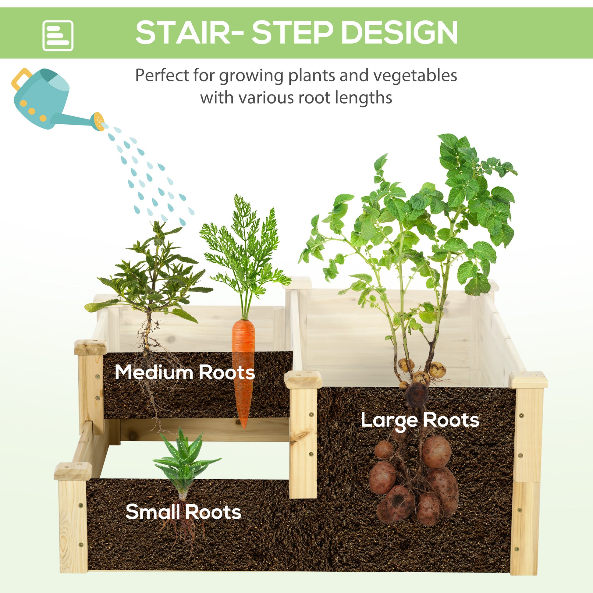 3 Tier Raised Garden Bed, 42.5" x 34.6" x 14.2" Wooden Raised Planter Box Kit for Growing Vegetables, Herbs, Flowers, Natural
