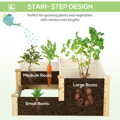 3 Tier Raised Garden Bed, 42.5" x 34.6" x 14.2" Wooden Raised Planter Box Kit for Growing Vegetables, Herbs, Flowers, Natural