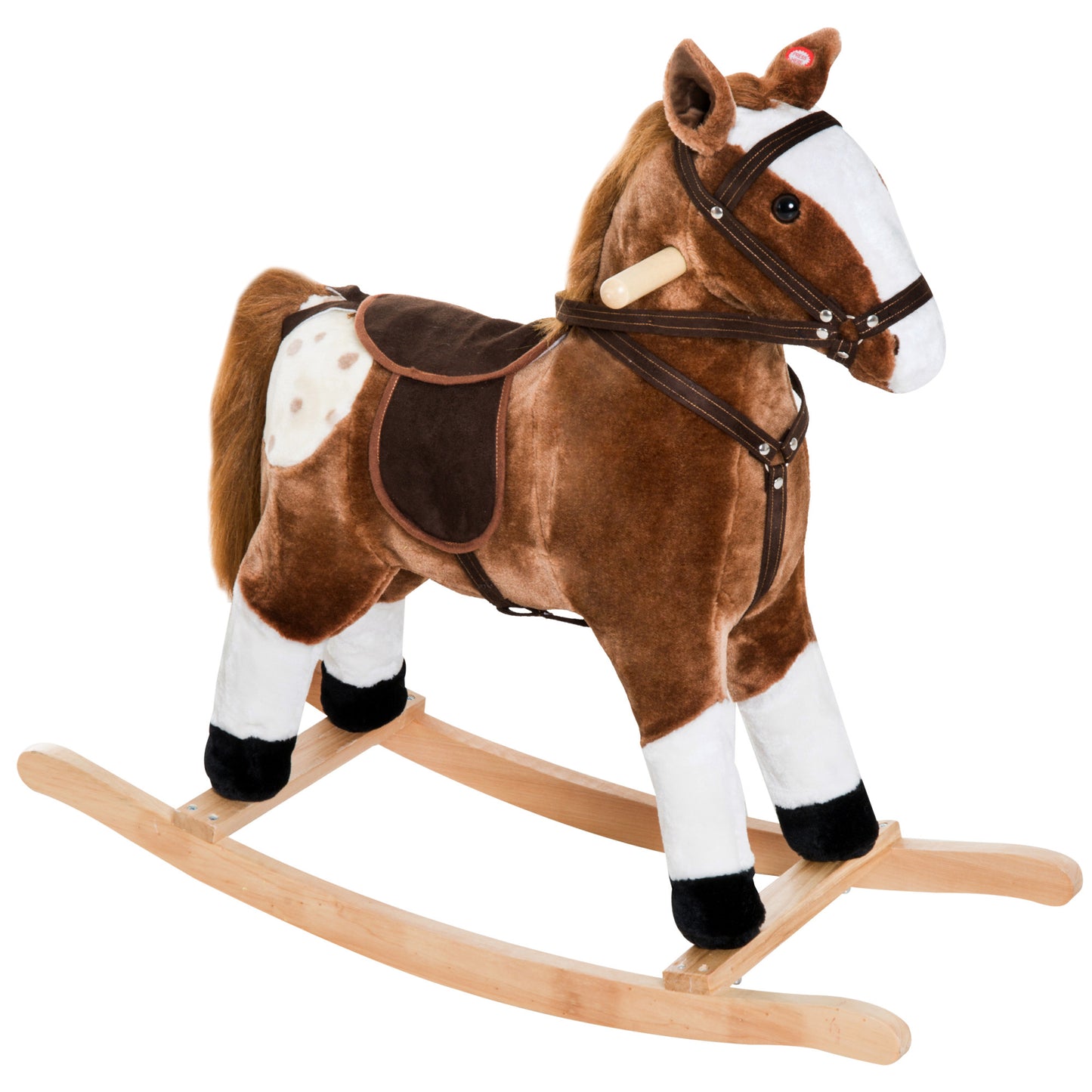 Qaba Baby Rocking Horse, Children Plush Animal Rocker, Kid Ride on Toy with Realistic Sound, Handle Grip, Brown