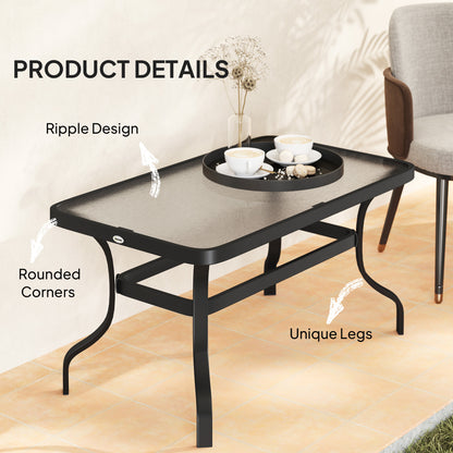37" Patio Coffee Table with Tempered Glass Top, Outdoor Coffee Table with Metal Frame, Black