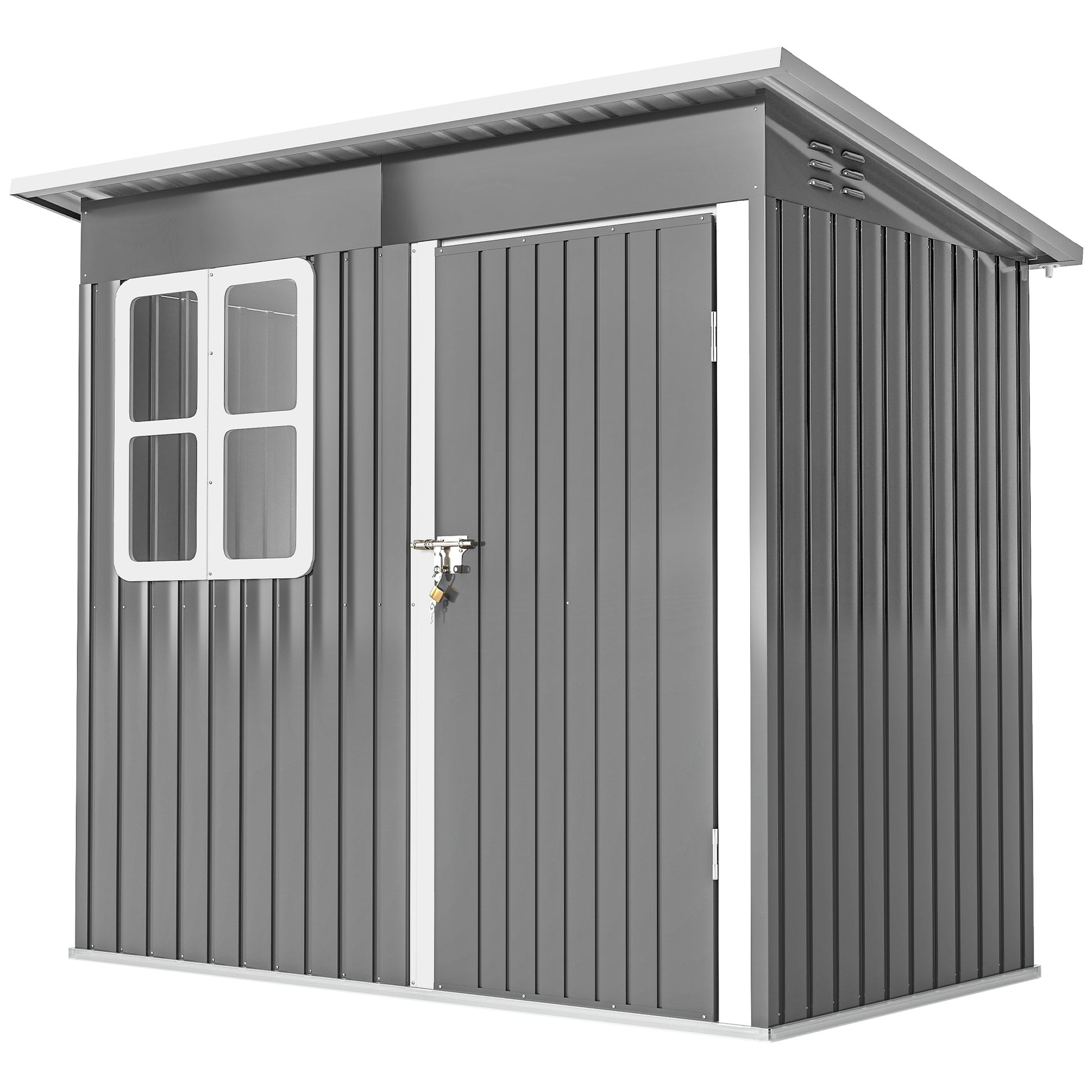 7' x 4' Galvanised Steel Outdoor Storage Shed, Garden Shed with Window, Lockable Wide Door and Air Vents, Dark Grey