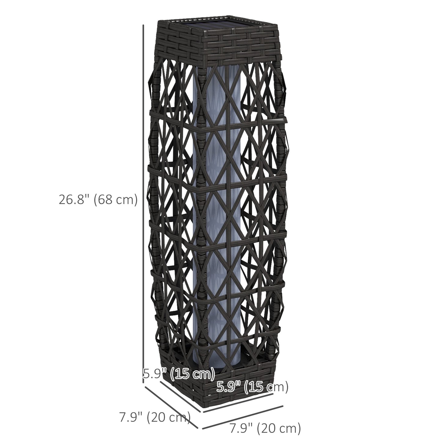 Wicker Outdoor Floor Lamp, Decorative Solar Lantern with Auto On/Off LED Lights, IP44 for Patio, Porch, Pathway, Grey