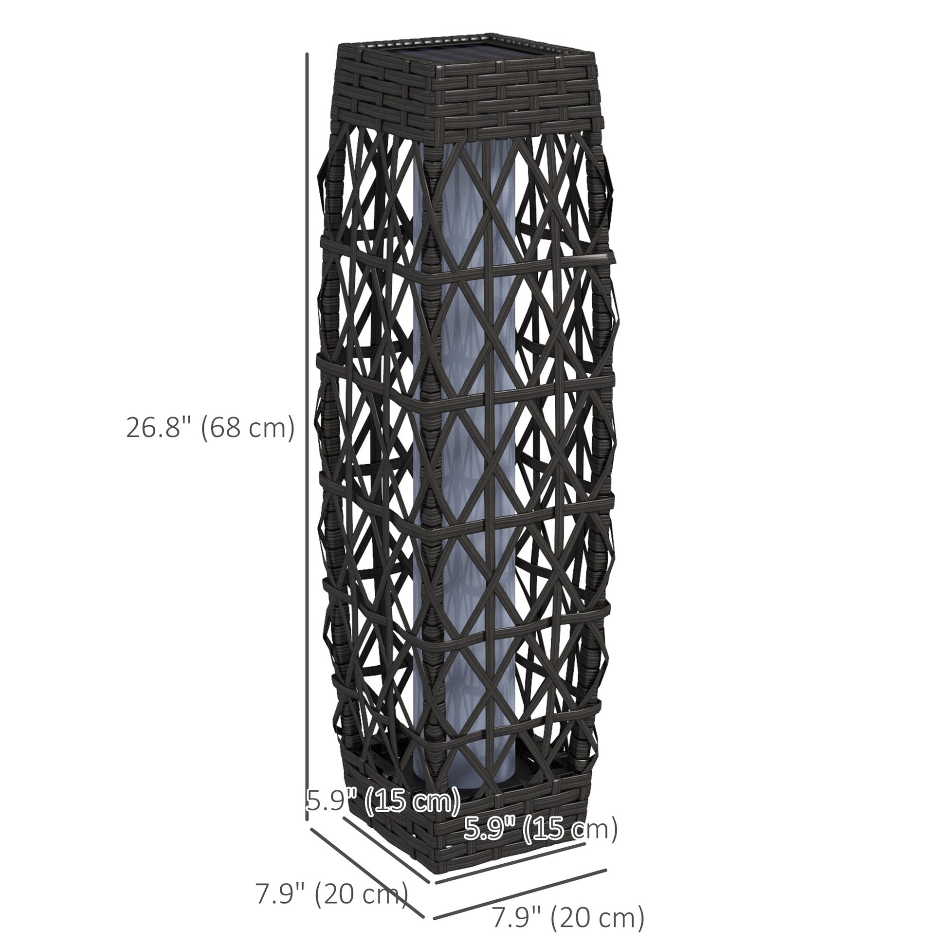 Wicker Outdoor Floor Lamp, Decorative Solar Lantern with Auto On/Off LED Lights, IP44 for Patio, Porch, Pathway, Grey