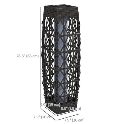 Wicker Outdoor Floor Lamp, Decorative Solar Lantern with Auto On/Off LED Lights, IP44 for Patio, Porch, Pathway, Grey