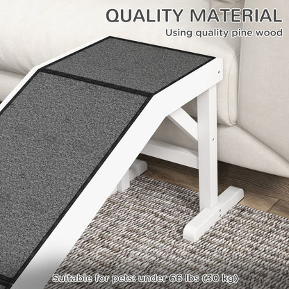 Pet Ramp Bed Steps for Dogs Cats Non-slip Carpet Top Platform Pine Wood 59"L x 16"W x 20"H White