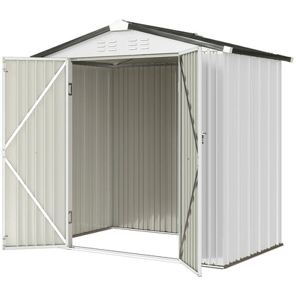 6.5' x 4' Outdoor Storage Shed, Metal Garden Shed with Lockable Double Doors, 4 Vents, Silver-White