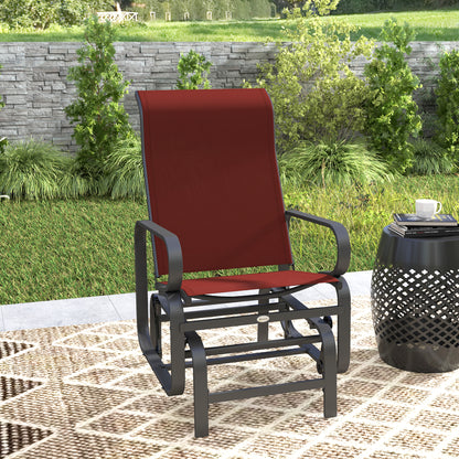 Patio Glider with Breathable Mesh Fabric, Outdoor Glider Chair, Garden Rocking Gliding Seat for Patio, Yard, Porch, Wine Red