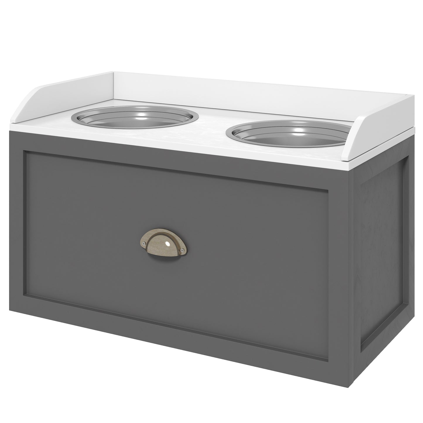 Elevated Dog Bowls Raised Pet Feeding Station with Storage 2 Stainless Steel Bowls, 23.6"x11.8" x14.2", Grey