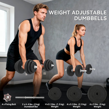 Soozier Adjustable 2 x 44lbs Weight Dumbbell Set for Weight Fitness Training Exercise Fitness Home Gym Equipment, Black (Pair)