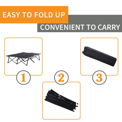 76" Two Person Folding Camping Cot Outdoor Portable Double Cot Wide Military Sleeping Bed w/ Carrying Bag Black
