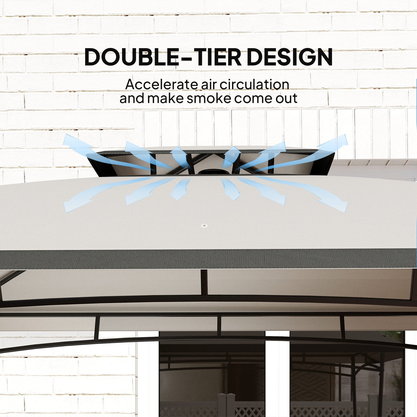 8' x 5' Outdoor Grill Gazebo, Double Tiered Barbecue Grill Gazebo Shelter with 2 Side Shelves and Hook, Light Grey