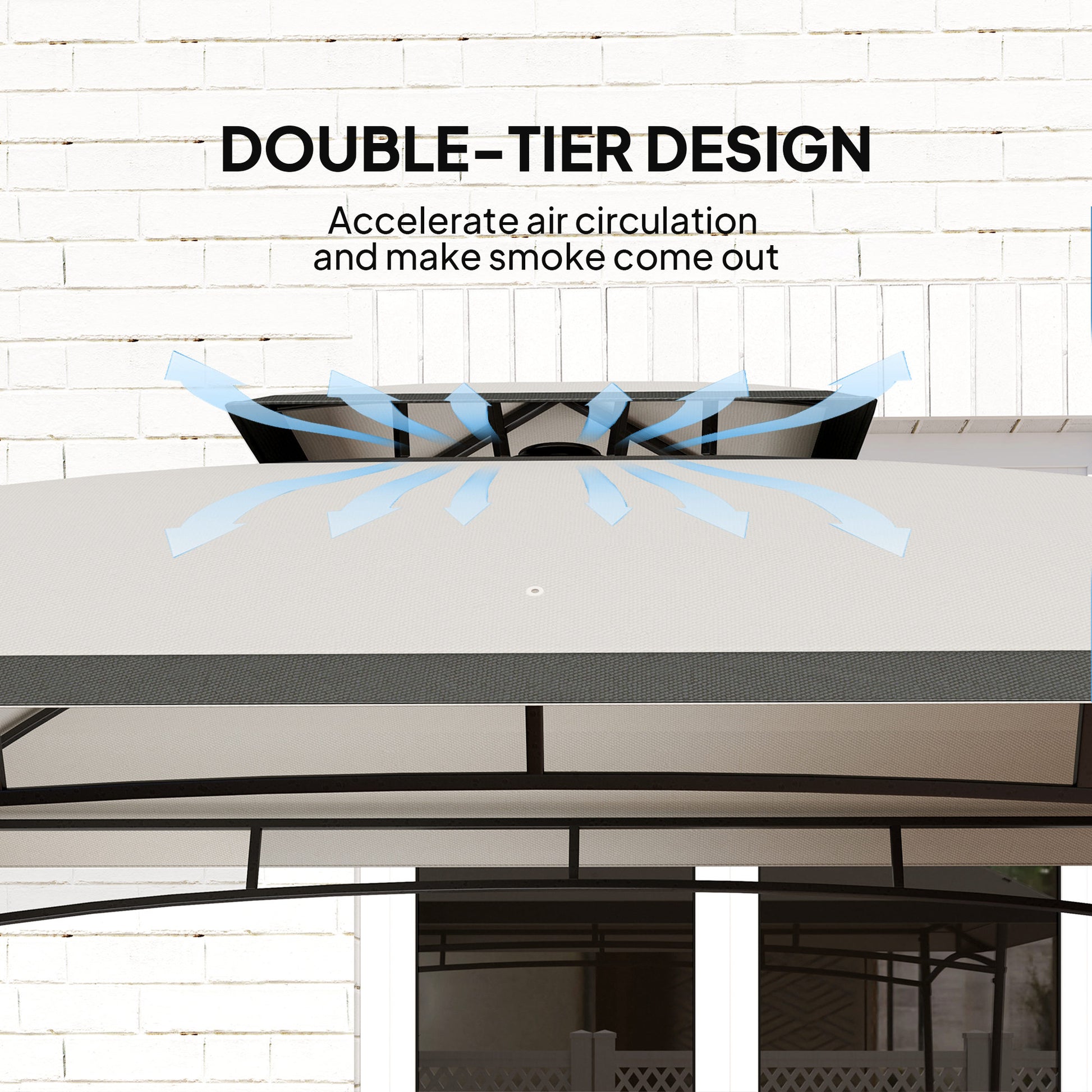 8' x 5' Outdoor Grill Gazebo, Double Tiered Barbecue Grill Gazebo Shelter with 2 Side Shelves and Hook, Light Grey