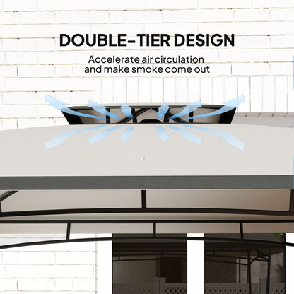 8' x 5' Outdoor Grill Gazebo, Double Tiered Barbecue Grill Gazebo Shelter with 2 Side Shelves and Hook, Light Grey