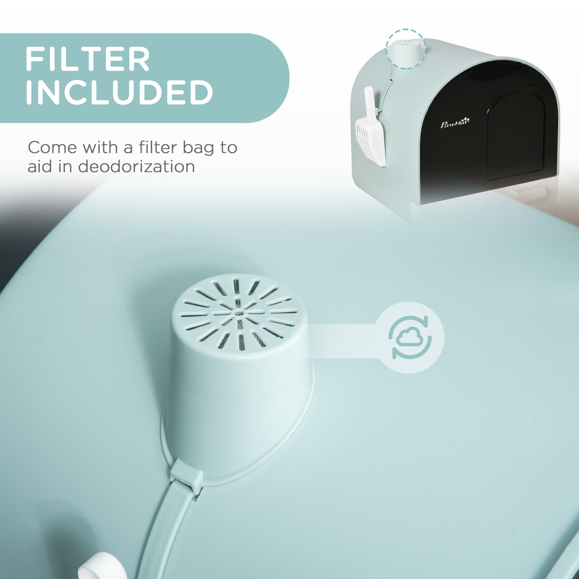 Cat Litter Box with Lid, Removable Tray, Scoop, Filter, Green