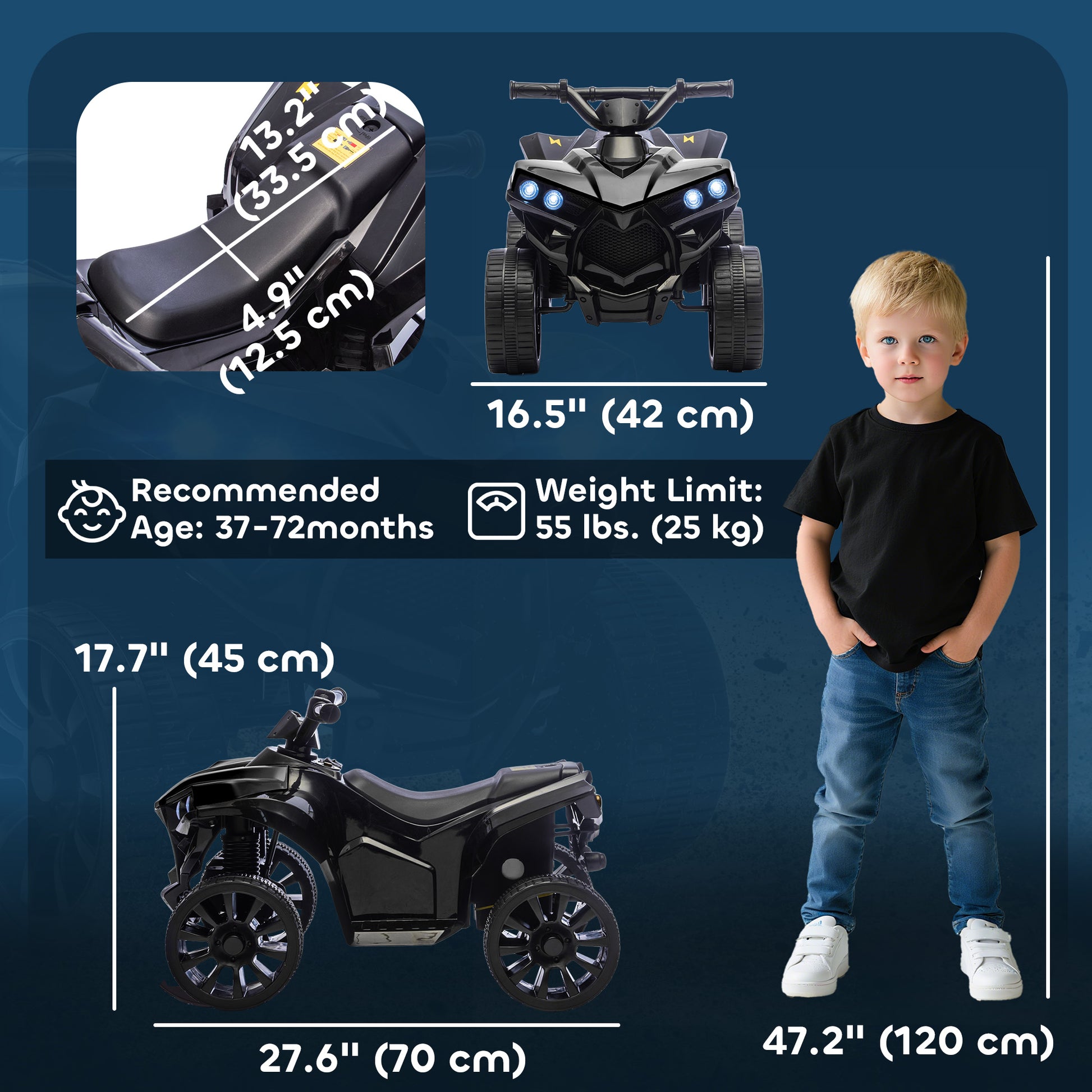 Qaba 6V Kids ATV, 4 Wheeler Electric Ride on Car with Music and LED Headlights, for Ages 37-72 Months Boys and Girls, Black
