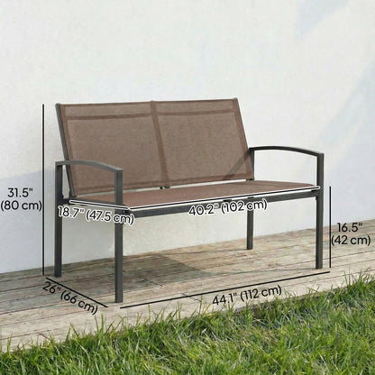 Outdoor Garden Bench, 44 in Metal Patio Garden Park Bench with Breathable Mesh Fabric, 484 lb Load Capacity, Dark Brown