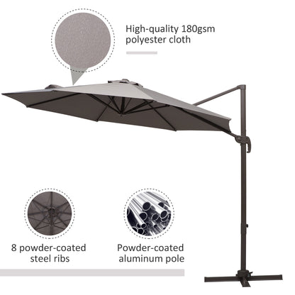 10ft Cantilever Patio Umbrella with 360° Rotation, Crank & Cross Base for Garden Deck Pool Backyard, Grey