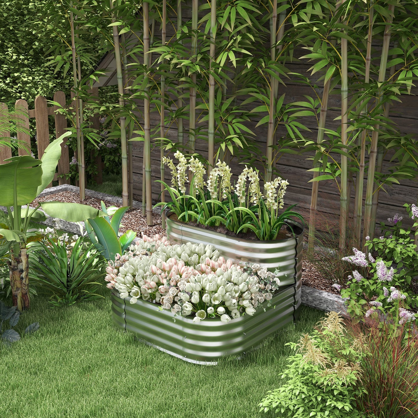3.4'x3.4'x1' Outdoor Raised Garden Bed, 2-Tier Galvanized Planter Box with Safety Edging for Vegetable, Flower, Fruit