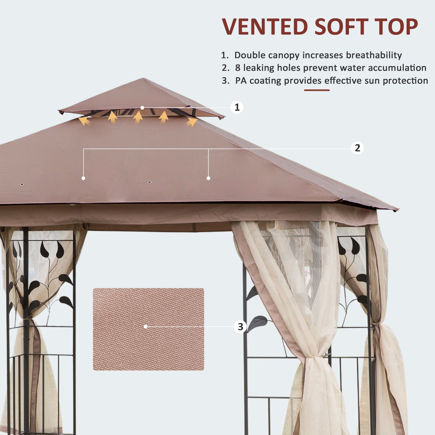 10'x10' Soft-top Steel Patio Gazebo Outdoor Sun Shelter with 2-Tier Polyester Roof, Curtain Sidewalls, Brown