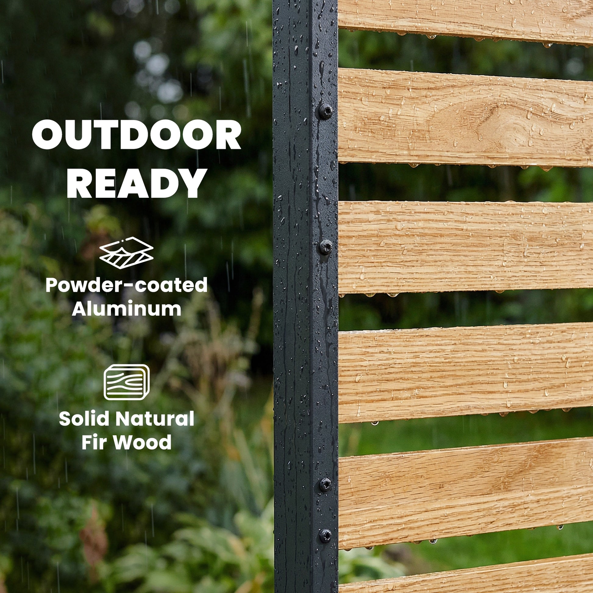 Privacy Screen Panel, 38" x 76" No Dig Space Divider with Fir Wood Planks and Aluminum Posts, Great to Hide Trash Cans