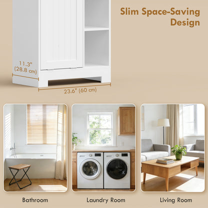 67" Tall Bathroom Storage Cabinet, Slim Bathroom Cabinet with Tilt-Out Laundry Basket, White