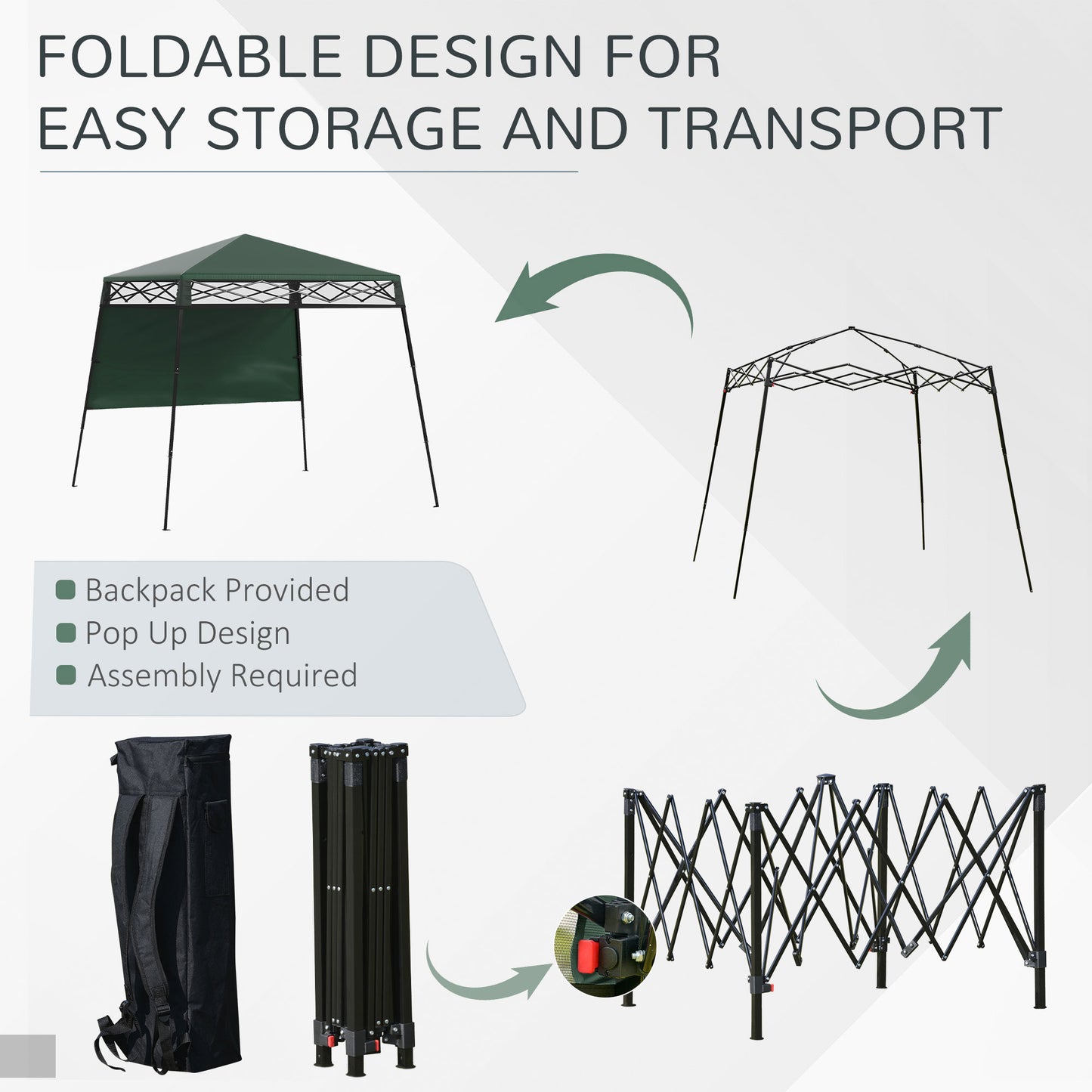 7' x 7' Pop Up Canopy Gazebo Tent with Backpack & Inclined Legs, Green