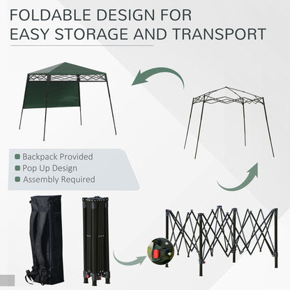 7' x 7' Pop Up Canopy Gazebo Tent with Backpack & Inclined Legs, Green