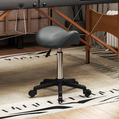 Saddle Stool, Adjustable Rolling Stool, Grey