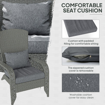 Wicker Adirondack Chair, PE Rattan Outdoor Fire Pit Chair Muskoka Chair with Cushions, Heather Grey