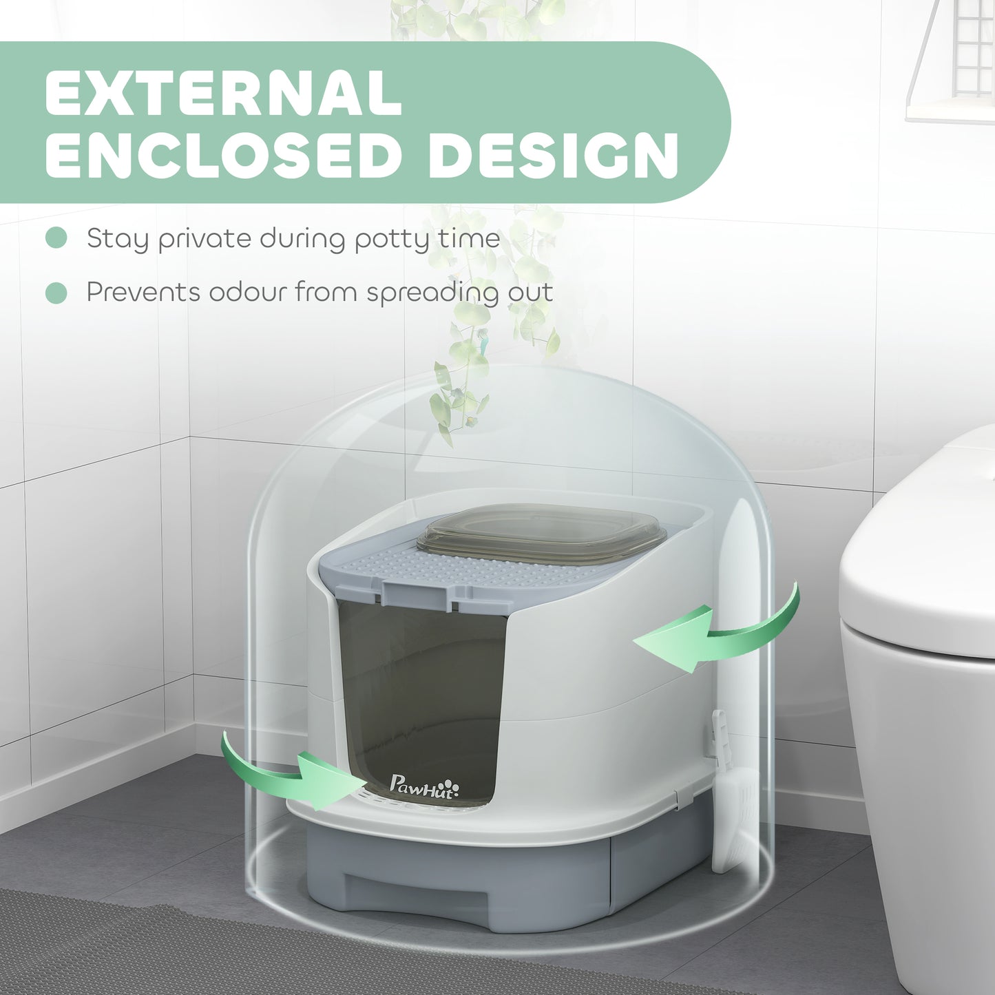 Enclosed Cat Litter Box with Lid, Scoop, Top Entry, Deodorization Bags, Drawer Type Cat Litter Tray, Easy to Clean, Grey