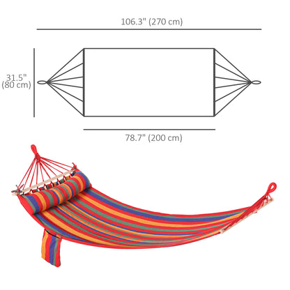 Cotton Hammock Portable Soft Swing Sleeping w/ Headrest & Side Pocket Deluxe Swing Chair for Beach, Yard, Bedroom, Patio, Porch, Indoor, Outdoor, Rainbow Stripes