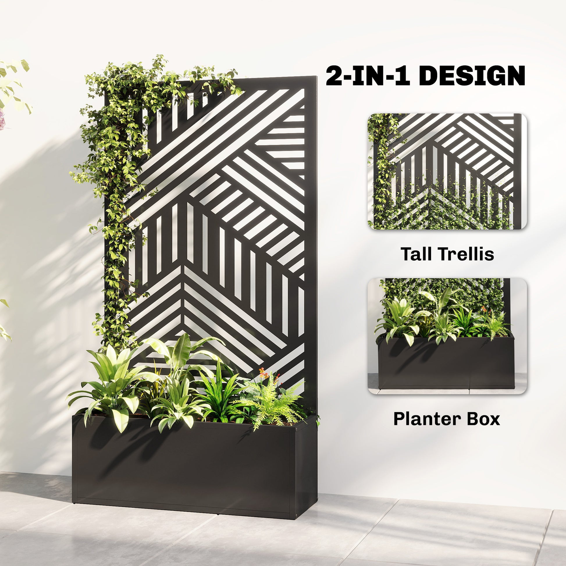 Metal Planter Box with Trellis, 44.5" Raised Garden Bed with Trellis Privacy Screen for Climbing Plants
