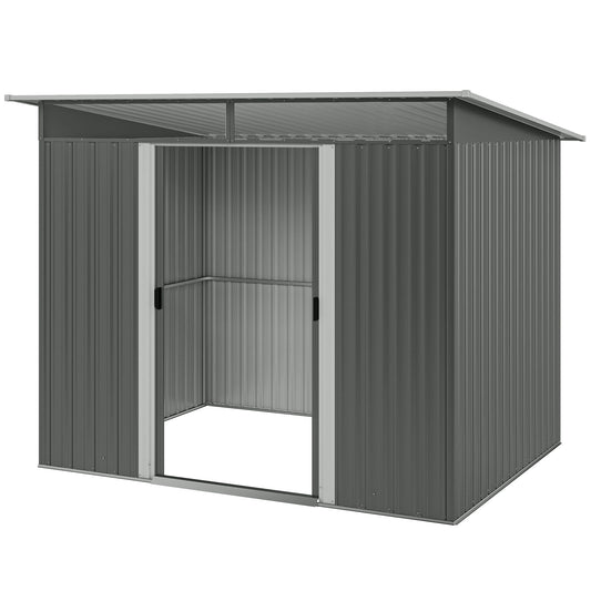 9' x 6.5' Outdoor Metal Garden Shed Utility Tool Storage Steel Backyard House, Dark Grey