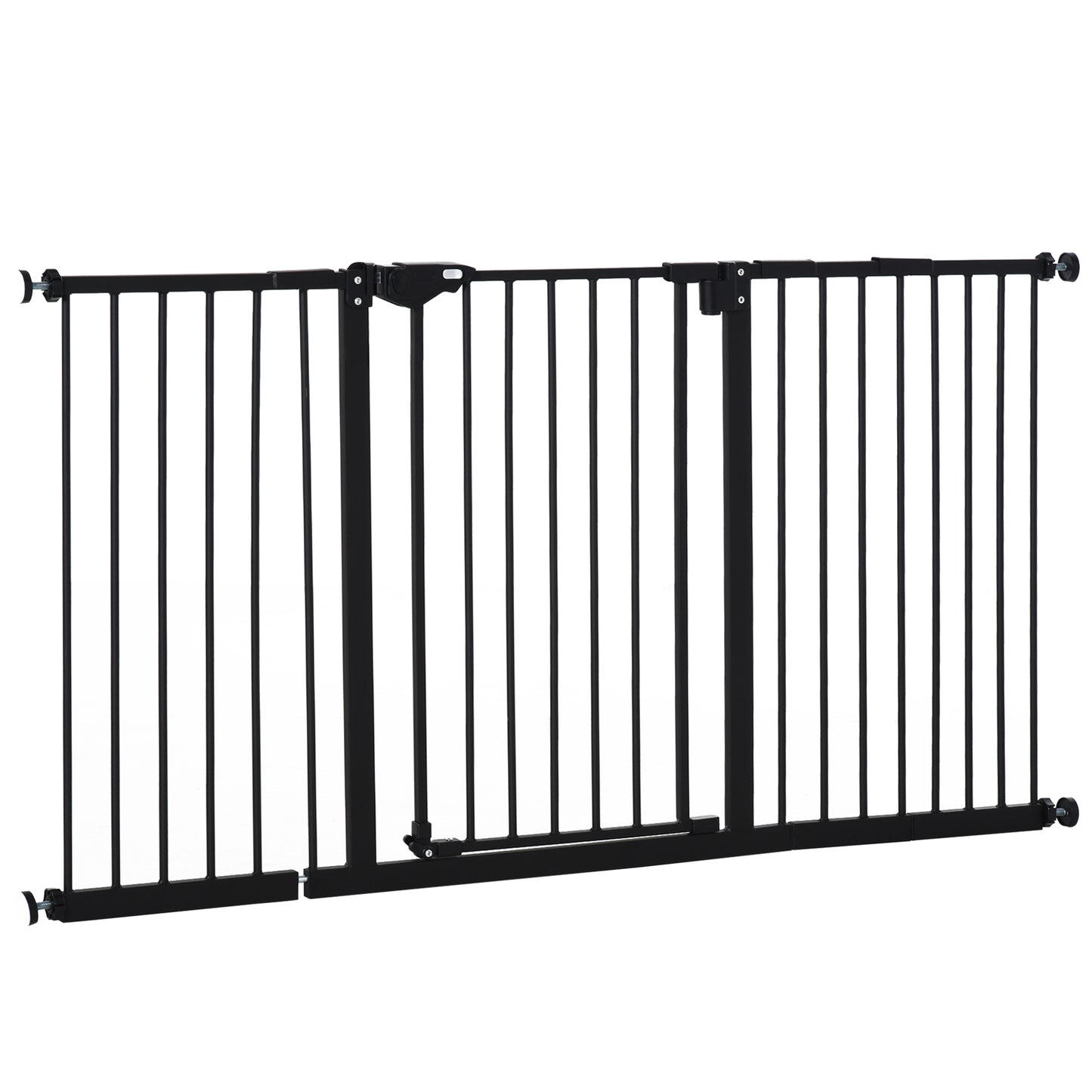 29"-58" Wide Pet Gate with Door Dog Gate and Barrier Indoor for Stairs Includes 7", 8", 12" Extensions Kit, 30 Inch Tall Pressure-Mounted Safety Gate, Black