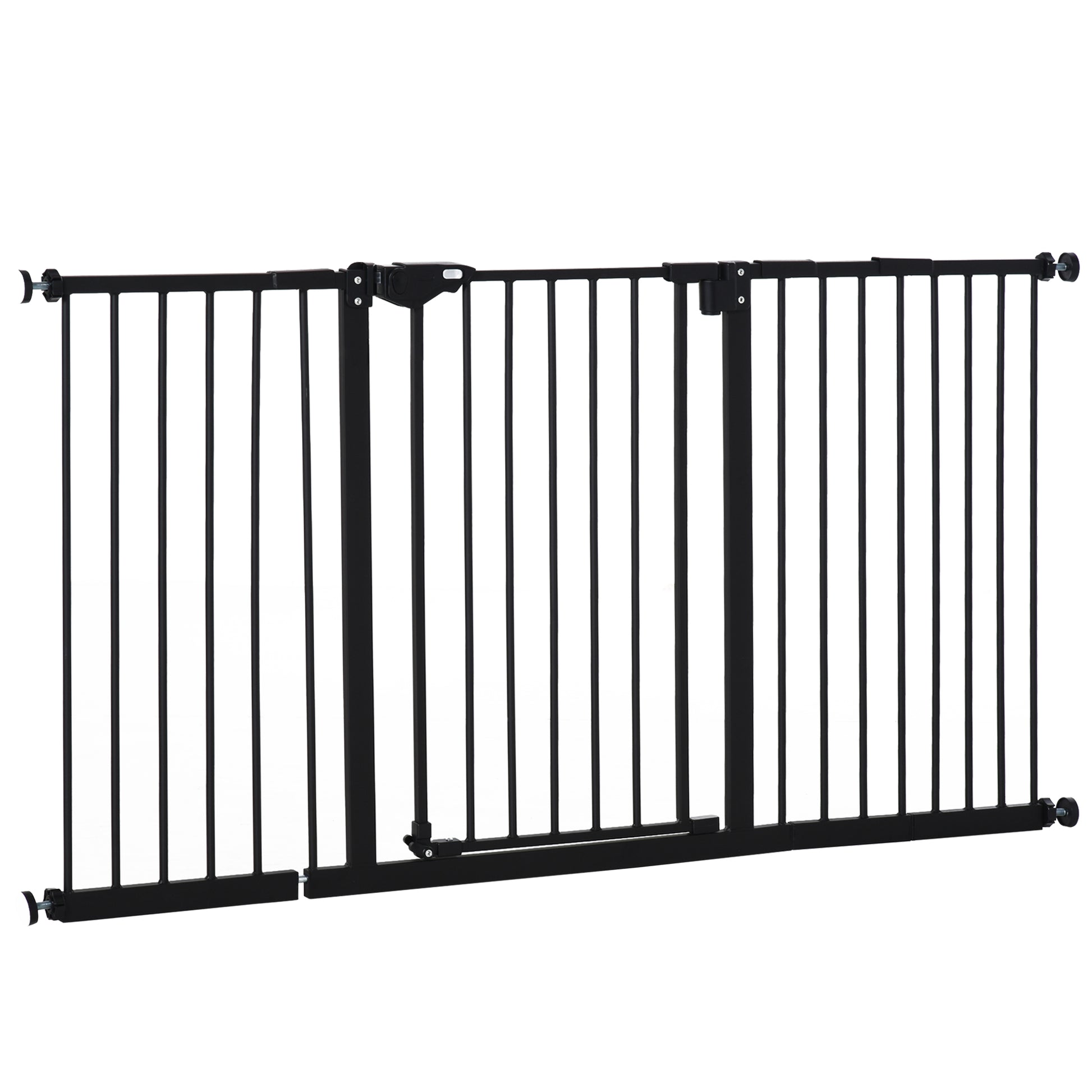 29"-58" Wide Pet Gate with Door Dog Gate and Barrier Indoor for Stairs Includes 7", 8", 12" Extensions Kit, 30 Inch Tall Pressure-Mounted Safety Gate, Black