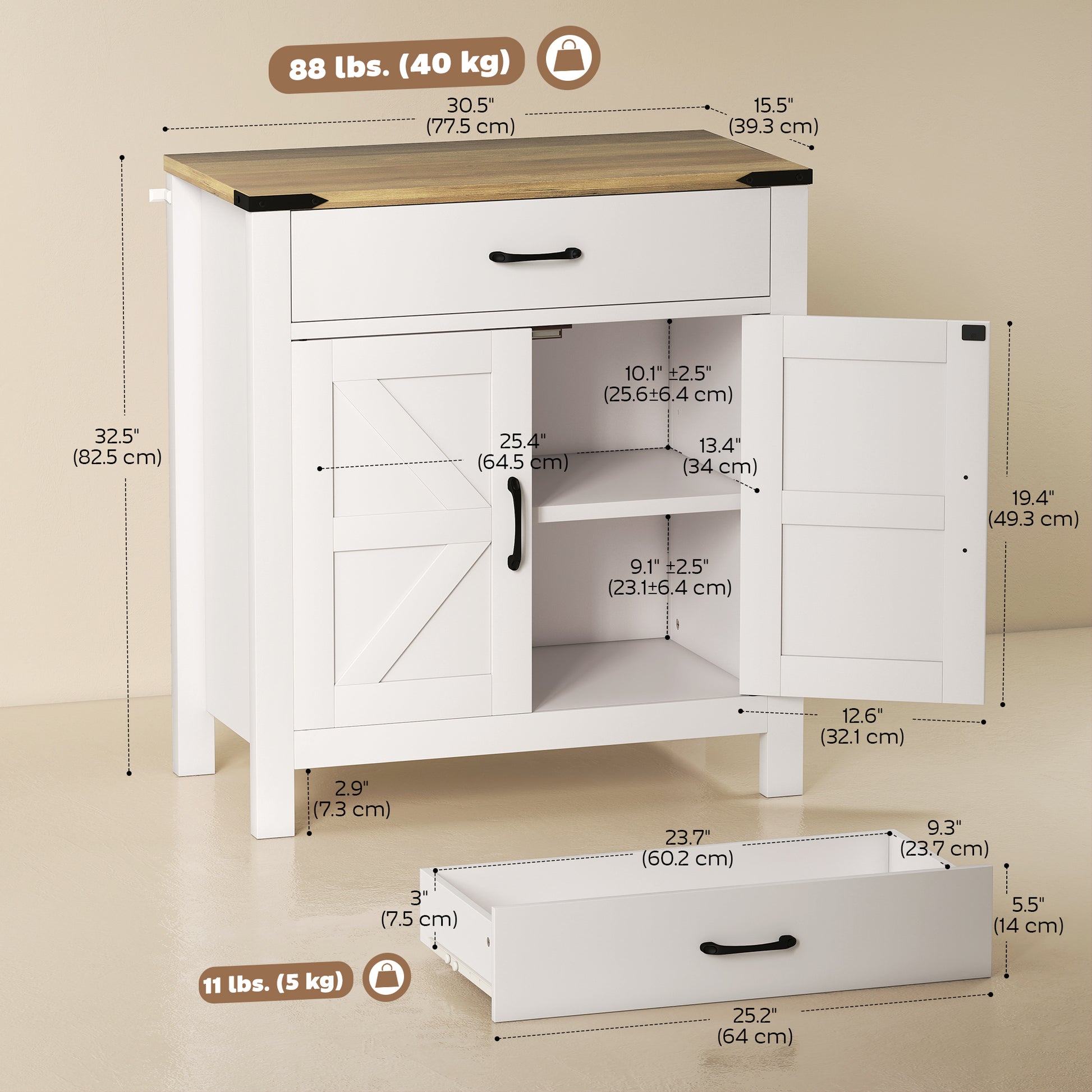 Sideboard Buffet Cabinet, Farmhouse Kitchen Storage Cabinet w/ Drawer and Shelf for Living Room, Entryway