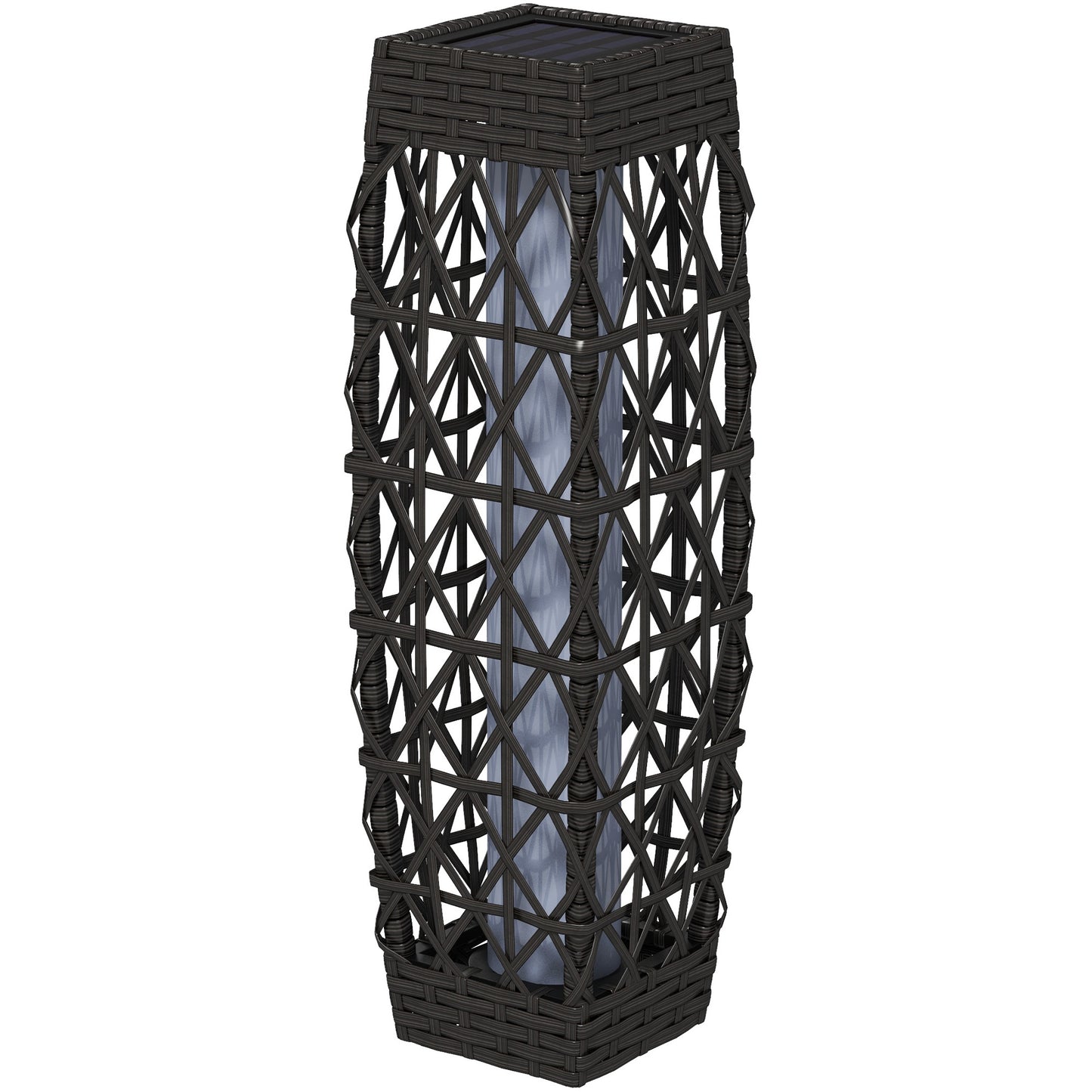 Wicker Outdoor Floor Lamp, Decorative Solar Lantern with Auto On/Off LED Lights, IP44 for Patio, Porch, Pathway, Grey