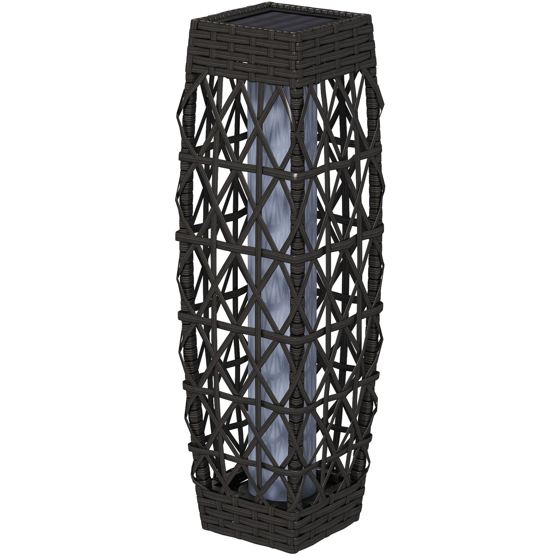 Wicker Outdoor Floor Lamp, Decorative Solar Lantern with Auto On/Off LED Lights, IP44 for Patio, Porch, Pathway, Grey