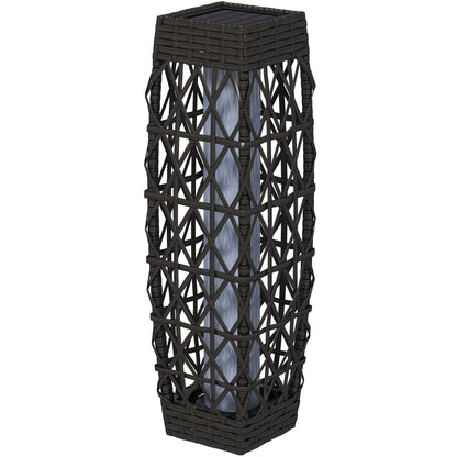 Wicker Outdoor Floor Lamp, Decorative Solar Lantern with Auto On/Off LED Lights, IP44 for Patio, Porch, Pathway, Grey