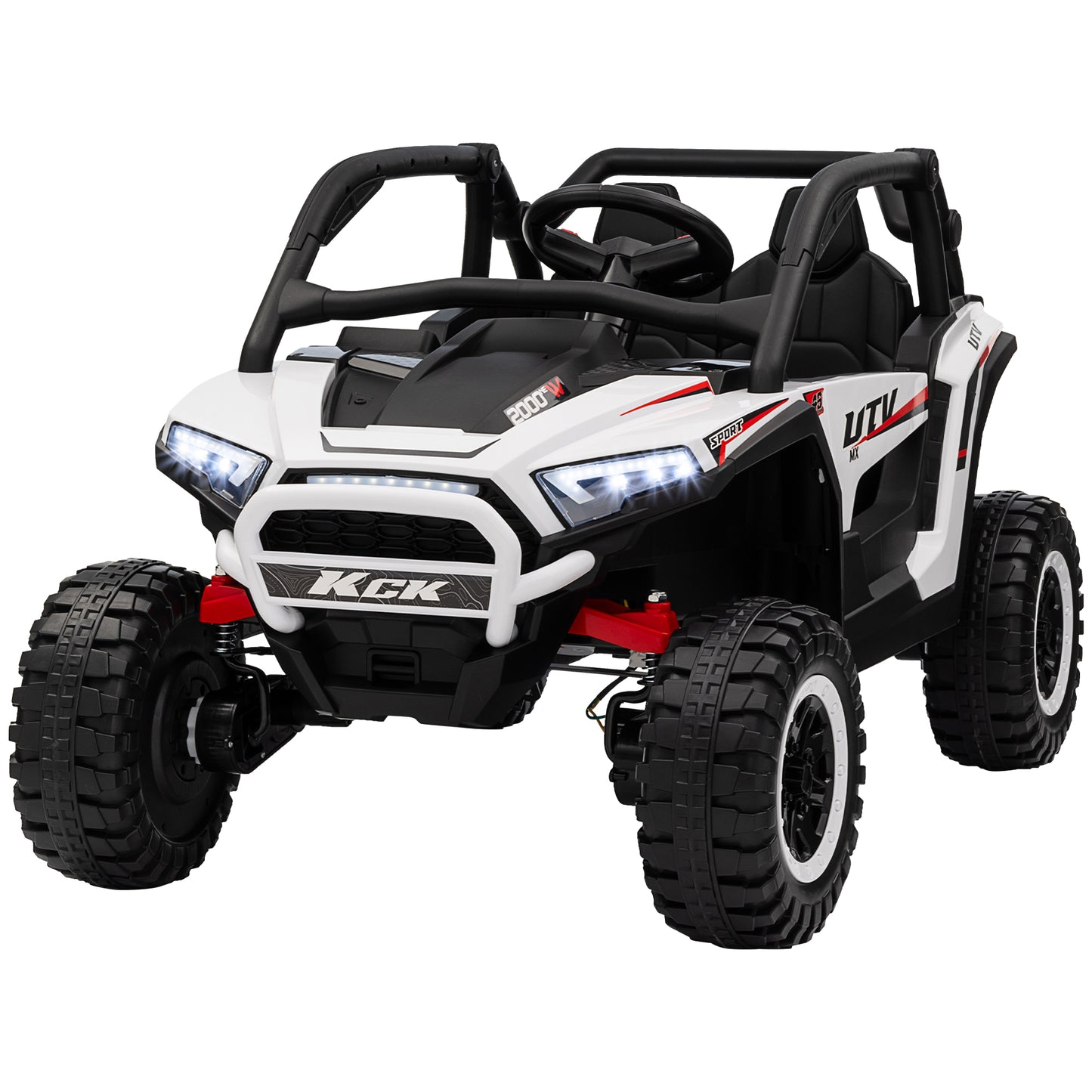 Qaba 2 Seater 24V 7AH Ride on Truck, Electric Car for Kids with Spring Suspension, Remote Lights, Horn, Music, White