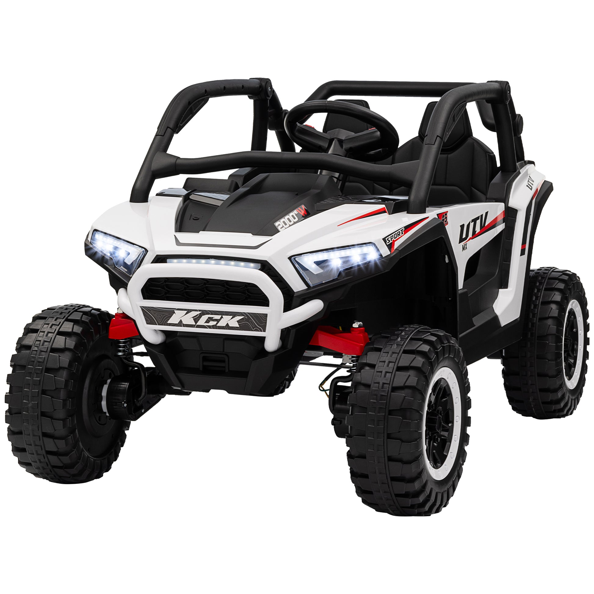 Qaba 2 Seater 24V 7AH Ride on Truck, Electric Car for Kids with Spring Suspension, Remote Lights, Horn, Music, White