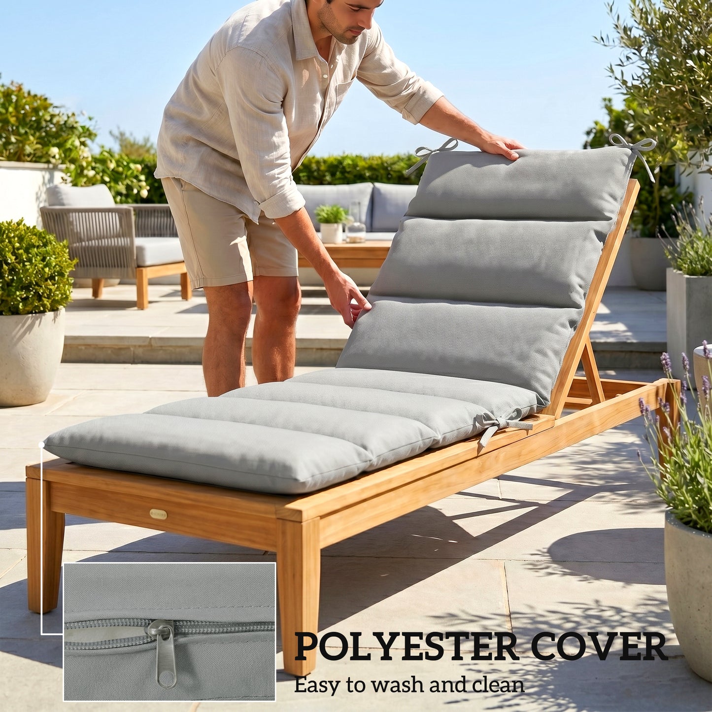 Outdoor Lounge Chair Cushion with Zipper Reversible Chaise Lounge Cushion for Patio Indoor/Outdoor Dark Grey