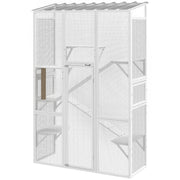 Large Outdoor Catio with 6 Jumping Platforms, Scratching Post, 2 Ramps, Waterproof Roof, White