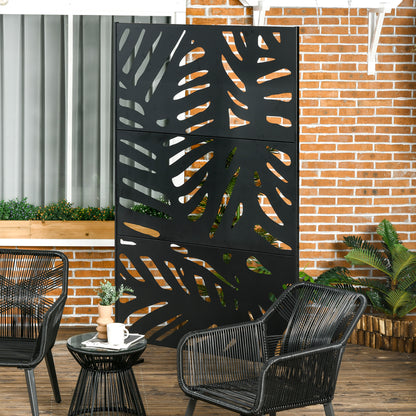 Freestanding Outdoor Privacy Screen, Decorative Metal Outdoor Divider with Stand for Garden, Backyard, Deck, Black